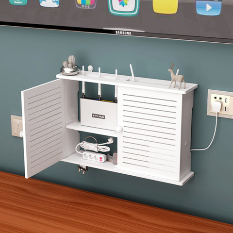 Estante para enrutador Wifi inalámbrico grande, cajas de almacenamiento con Cable Power Plus, soporte de Cable, tablero de enchufe colgante de pared de madera y plástico, decoración del hogar DIY ► Foto 1/6