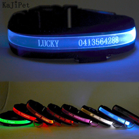 Con grabado personalizado Led Collar de perro de Nylon etiqueta para la mascota perro Collar gato ajustable Collar para perros luminoso Led luz nocturna para seguridad ► Foto 1/6