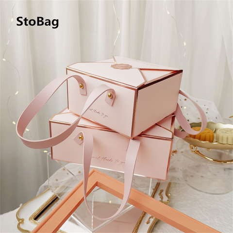 StoBag-caja de papel portátil, embalaje de cuerda de cuero, caramelo, Chocolate, para fiesta de cumpleaños, regalo de Año Nuevo, decoración, color bronce, 5 uds. ► Foto 1/6