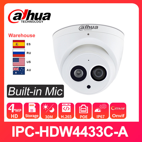 Dahua IP cámara de seguridad IPC-HDW4433C-A 4MP HD PoE IR 30M visión nocturna Starlight Camara Mini domo integrado Mic cámaras de red ► Foto 1/5