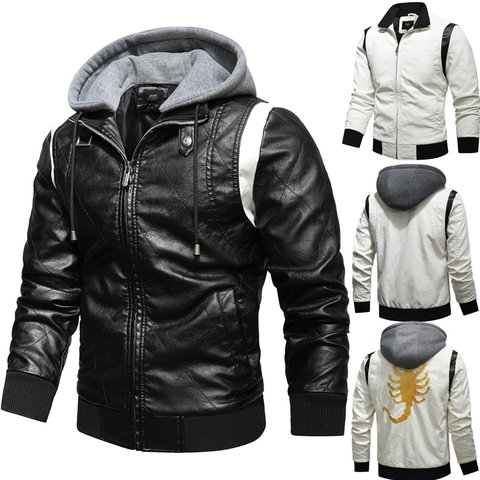 Chaqueta Bomber de cuero sintético para hombre, Abrigo con capucha bordado de escorpión, para motocicleta, Otoño e Invierno ► Foto 1/6