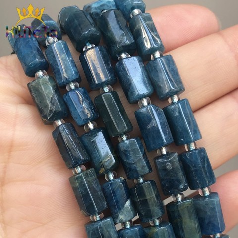 Cuentas faceteadas naturales de piedra azul, abalorios sueltos en forma de columna para fabricación de joyas DIY, pulsera, accesorios de 7,5 pulgadas ► Foto 1/6