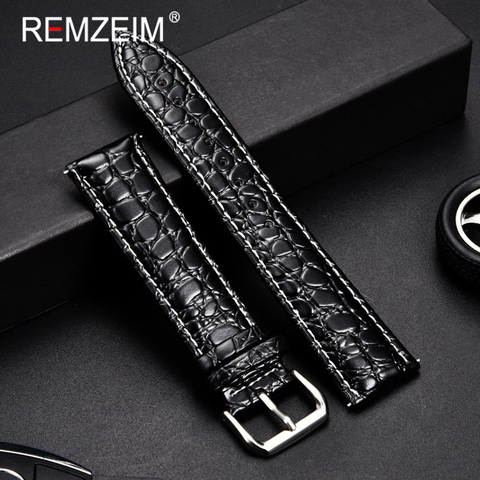 REMZEIM-Correa de reloj de cuero genuino, correa de reloj de Material suave de 16mm, 18mm, 20mm, 22mm y 24mm con hebilla de acero inoxidable ► Foto 1/6