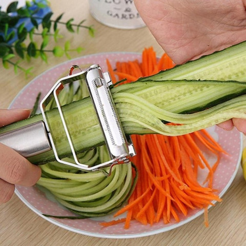 De acero inoxidable patata zanahoria pepino rallador de pelador en juliana frutas pelador Rallador de doble plano cocina Gadget para k ► Foto 1/6