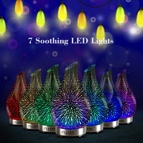 Humidificador de aromaterapia de vidrio, difusor de aceites esenciales ultrasónico con luz LED de 7 colores, 3D, fuegos artificiales, 100ml ► Foto 1/6