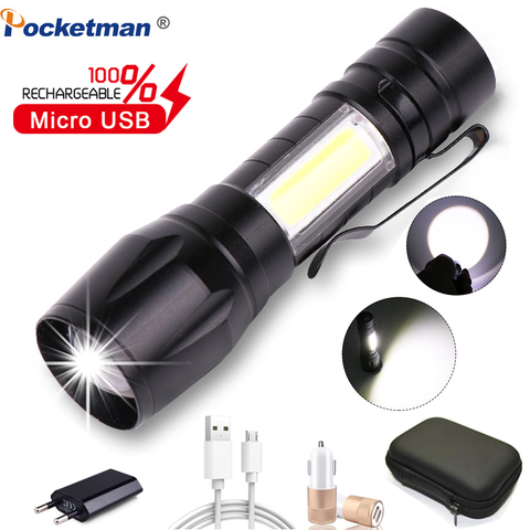 Linterna USB recargable linterna con zoom linterna potente impermeable linterna de Camping COB linterna LED ► Foto 1/6