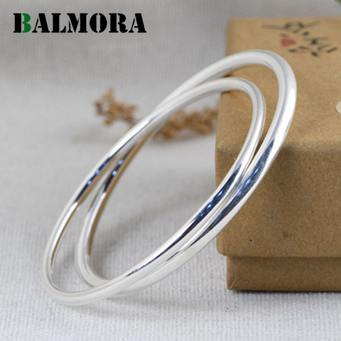 BALMORA 1 pieza 100% Real 925 plata pulseras para mujer y hombre Simple de moda hueco de la pulsera de la 58mm brillante pulseras regalos de joyería ► Foto 1/6