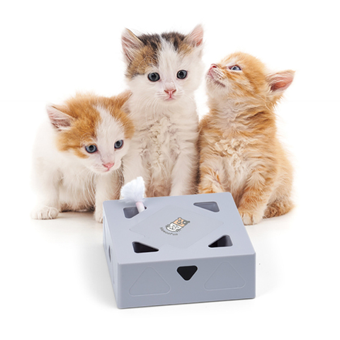 Mewoofun-gato de juguete eléctrico, Caja Mágica Sqaure, palo de gato inteligente, juego loco, juguetes con plumas, ratón para atrapar gatos ► Foto 1/6