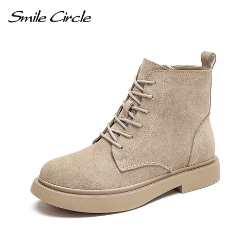 Smile Circle-Botas planas de piel de ante para mujer, botines de otoño, zapatos de invierno ► Foto 1/6