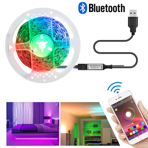 5m tira de LED de luz de la lámpara Flexible 5050 RGB Bluetooth Smart LED luces de tira de cinta de DC 12V Control remoto para luz nocturna para el hogar ► Foto 1/6