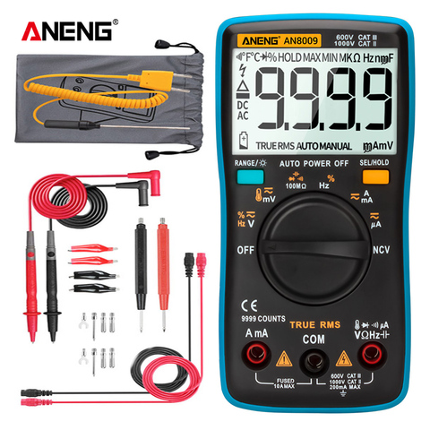 ANENG AN8008/AN8009 multímetro Digital de 9999 recuentos, condensador Transistor True-RMS, probador eléctrico automático Rm409b, probador de temperatura Lo Z ► Foto 1/6