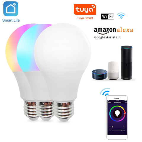 TUYA-bombilla LED E27 RGB de 10w y 15w, foco inteligente con WIFI, regulable, Compatible con Alexa, Control por aplicación, Google Home ► Foto 1/6