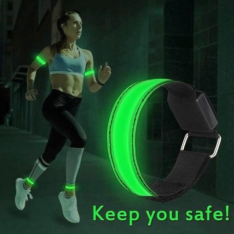 Brazalete LED ajustable para muñeca, tiras de destello reflectante, pulsera luminosa de tobillo, luz de seguridad para correr por la noche andar en bicicleta ► Foto 1/6