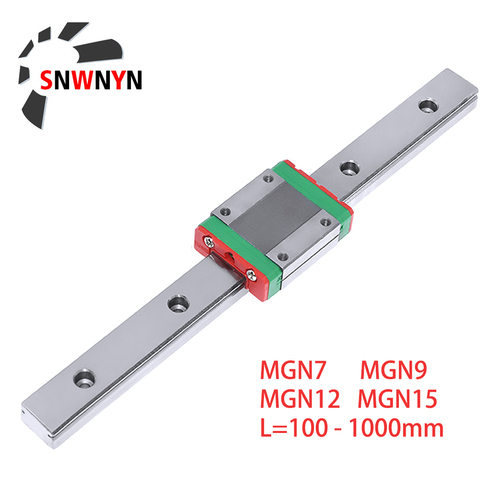 Riel lineal en miniatura MGN12 MGN7 MGN15 MGN9 100 300 1000mm, 1 unidad, guía lineal MGN9 + 1 unidad, carro MGN9H, piezas de impresora 3D Cnc ► Foto 1/6