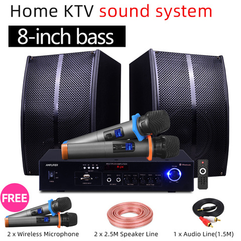 Juego de Karaoke en casa, amplificador Altavoz Bluetooth + 2 MICRÓFONO INALÁMBRICO TV 8 pulgadas Subwoofer para sala de estar, sistema de KTV familiar/baile ► Foto 1/5