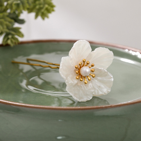 3 unids/set delicado blanco hecho a mano horquillas con flor para cabello palos tocados para las mujeres de novia boda fiesta pelo joyería ► Foto 1/6