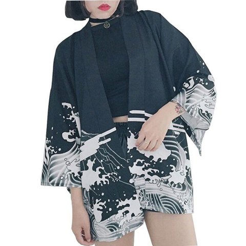 Bella filosofía estilo japonés impresión vintage estilo Harajuku blusa ondas y viento dragón camisas japonés Manga de murciélago kimono ► Foto 1/6