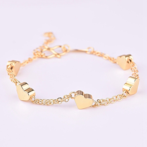 Brazaletes para chicas y bebés, Color dorado, con forma de corazón, cadena de cuentas de la suerte, regalos de joyería ► Foto 1/6