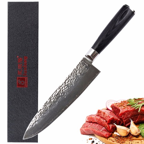 Cuchillo de cocinero Sunlong de 8 pulgadas, cuchillo japonés de acero de Damasco Gyuto, cuchillo de verduras, mango de Pakkawood ► Foto 1/1