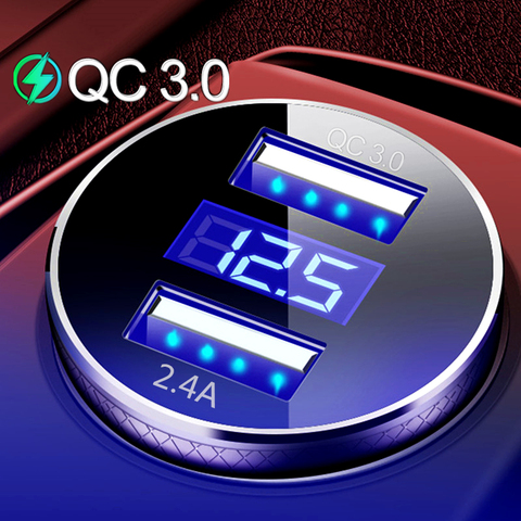 QC3.0-cargador USB Dual rápido para coche pantalla LED, Mini, 5V, 3.1A, pantalla Digital, Universal, para iPhone, Samsung, Xiaomi, Huawei ► Foto 1/6