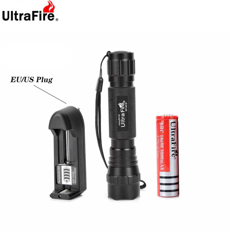 Linterna táctica de 100% ultra Fire WF-501B, lámpara LED T6/L2/18650 V6 con batería, modo 1/5 ► Foto 1/6