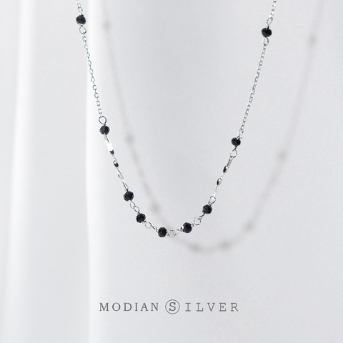 Modian-colgante de Plata de Ley 925 con bola pequeña de cristal negro, collar ajustable, joyería fina ► Foto 1/5