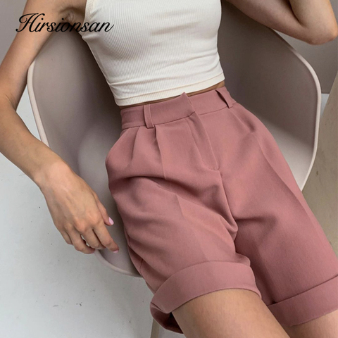 Hirsionsan-pantalones cortos de cintura alta para mujer, Shorts informales elegantes suaves con fajas, holgados con bolsillos, novedad de verano de 2022 ► Foto 1/6