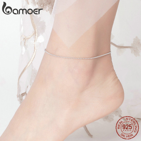 Gran oferta de tobilleras BAMOER, tobilleras simples de eslabones esenciales, pulsera de plata de ley 925 para joyería de pie, cadena de pierna femenina de plata SCT002 ► Foto 1/6