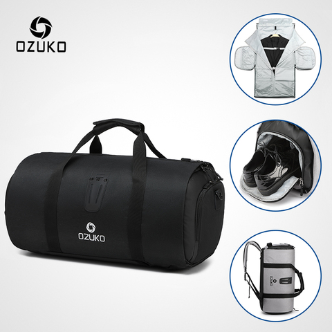 OZUKO, bolsa de viaje multifunción de gran capacidad para hombre, bolsa de lona impermeable para viaje, bolsas de equipaje de mano con bolsa para zapatos ► Foto 1/6