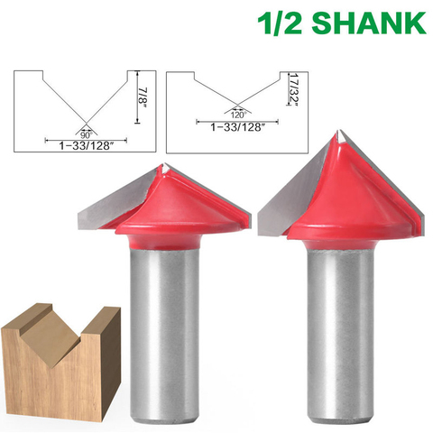 12,7mm vástago ranura en V poco carburo CNC sólido final molino 3D Router Bits de madera de 90 120 grados de carpintería fresadora ► Foto 1/5