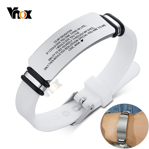 Vnox-Pulseras deportivas personalizadas para hombres y mujeres, brazaletes de silicona con etiqueta de identificación de acero inoxidable, regalos de joyería ► Foto 1/6