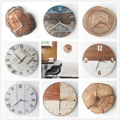 Reloj de pared minimalista, Retro nórdico, moderno salón, horas de madera, Vintage, grano de madera, colgante, Reloj de pared, decoración de cocina ► Foto 1/6
