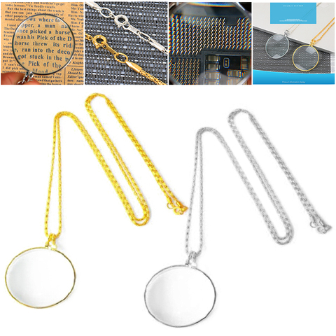 Lupa de 5X en oro y plata para leer, collar con lente, cadena, colgante, monóculo, libros de periódicos, 1 ud. ► Foto 1/6