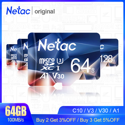 Tarjeta Micro SD Netac P500 tarjeta De Memoria De 128GB tarjeta SD De 64GB 256GB 512GB C10/U3/V30/A1 TF tarjeta Cartao De Memoria para cámara De teléfono ► Foto 1/6