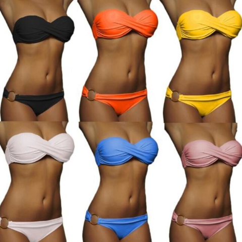 Bikinis brasileños sexys para mujer, trajes De baño con aumento, diseño de anillo, ropa De baño para playa, conjunto de Bikini De banda sin tirantes, Maillot de baño ► Foto 1/6