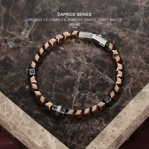 REAMOR-Pulseras de cuentas de hematita de Color dorado y café para hombre y mujer, brazaletes de acero inoxidable de circón negro CNC, joyería ► Foto 1/6