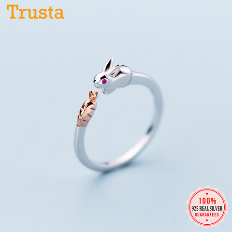 Trustdavies-Anillo de 100% Plata de Ley 925 con diseño de conejos para niñas, sortija ajustable de 5, 6, 7, regalo de Navidad, DA376 ► Foto 1/6