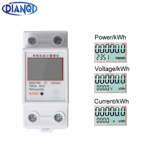 80A Din rail monofásico dos cables LCD Digital pantalla consumo de energía medidor eléctrico kWh AC 220V 230V 50Hz/60Hz ► Foto 1/6