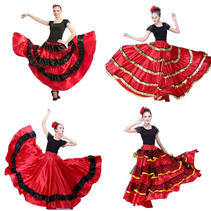 Trajes de falda de baile español para mujer, ropa grande, Flamenco, rojo, negro, español, Festival de Bullfight, danza del vientre Historial de precios y revisión | Vendedor de AliExpress -