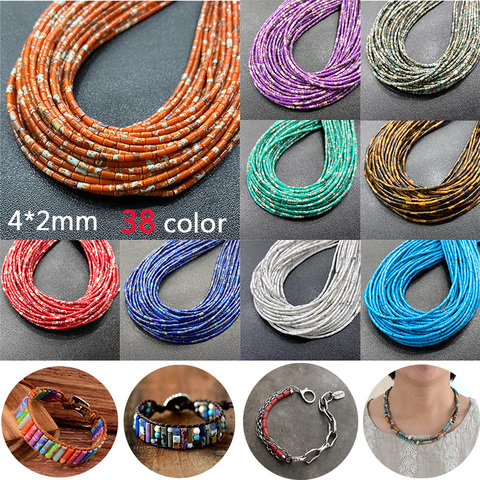 Natural tubo cilindro granos de piedra de lapislázuli Lapis pendientes turquesas suelta perlas para fabricación de joyería DIY pulsera collar 2*4mm 15,5