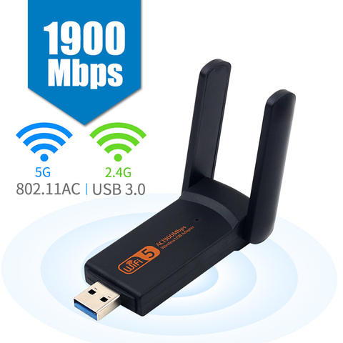 Adaptador Lan inalámbrico con antena para ordenador portátil, Dongle de banda Dual de adaptador WiFi USB y 1900Mbps, 2,4G/5Ghz, USB3.0, 802.11ac, RTL8812BU ► Foto 1/6