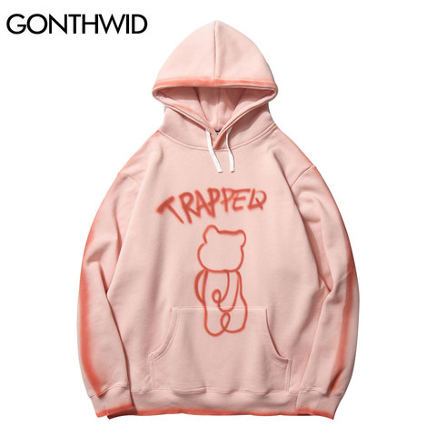 GONTHWID-Sudadera con capucha para hombre y mujer, ropa deportiva con estampado de grafiti, corbata de oso, estilo Harajuku, informal, estilo Hip Hop ► Foto 1/6