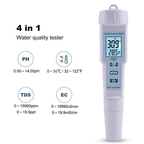 Yieryi-Medidor digital de temperatura y PH para piscinas, monitor de calidad del agua, agua potable, TDS y EC 4 en 1 para acuarios y estanques ► Foto 1/6