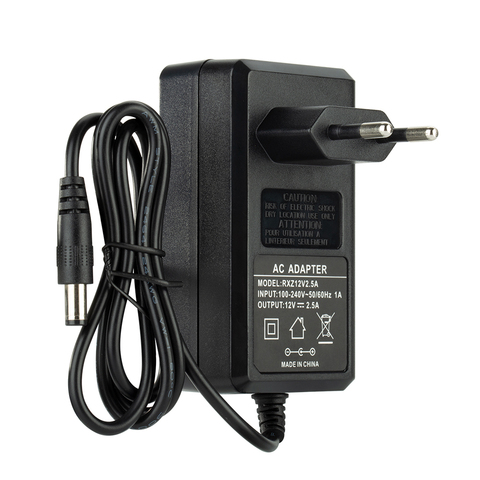 Adaptador convertidor de 12V, 2.5A, CA de 100V-240V, CC de 12V, 2.5A, 50/60Hz, 1000mA, fuente de alimentación, 1 metro, enchufe europeo, Británico, Australiano y estadounidense para sistema de cámara CCTV ► Foto 1/6