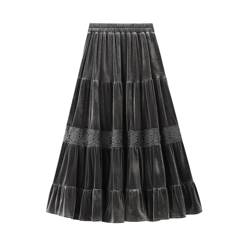 Falda de encaje Retro y terciopelo para mujer, falda en capas, largo plisado, Vintage ► Foto 1/6