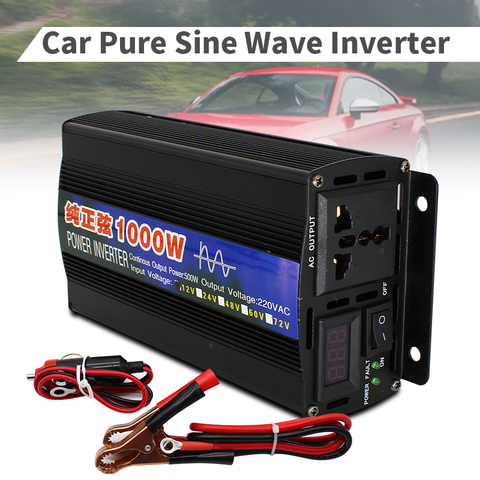 Inversor 1000W 12v 12v 220v pura convertidor de onda sinusoidal 12 220 50HZ convertidor de potencia de refuerzo para uso doméstico o en coche con pantalla LED ► Foto 1/6