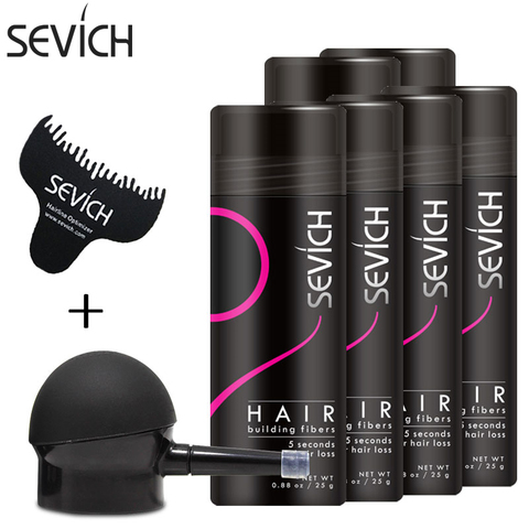 Sevich-Conjunto de fibra para el crecimiento del cabello, 8 Uds., polvo de crecimiento del cabello, 6 aplicador, 1 y peine, para espesamiento del crecimiento del cabello, fibra de queratina ► Foto 1/6