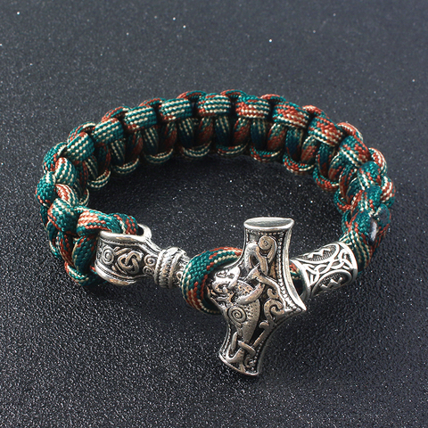 Punk Estilo nórdico vikingo pulsera Thor martillo Mjolnir cuentas runas hecho a mano pulseras brazaletes para hombres regalo de la joyería ► Foto 1/6