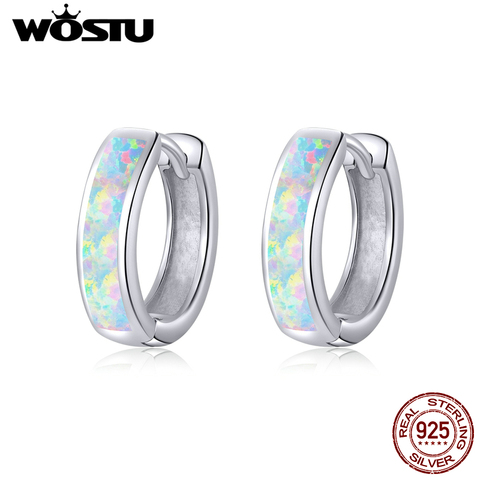 WOSTU 100% de Plata de Ley 925 ronda de Clip de oreja círculo aro pendientes ópalo pendientes para las mujeres de la boda de regalo de la joyería de CQE861 ► Foto 1/6