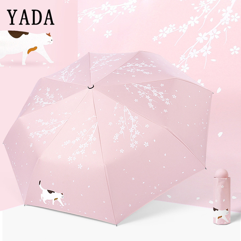 YADA-paraguas personalizado con flores de cerezo para mujer, sombrilla plegable a prueba de viento con diseño de flores y flores, para lluvia y gato, protección uv, YS819 ► Foto 1/6